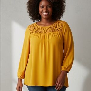 Lane Bryant Yellow Blouse with Lace Yoke
